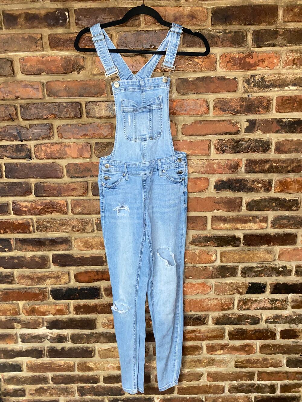 Blue Spice Distressed Denim Jean Slim Fit Overalls Junior's Size 1